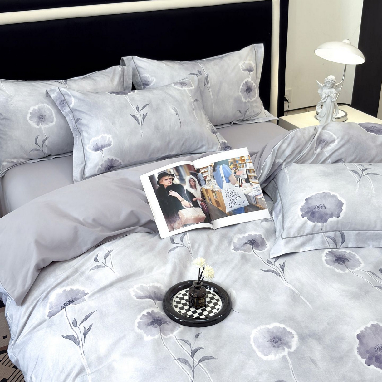 91家纺网 家纺一手货源 找家纺 未来家居 2025新款焕新南疆秋冬全棉加厚磨毛纯色印花四件套 锦绣时光-蓝