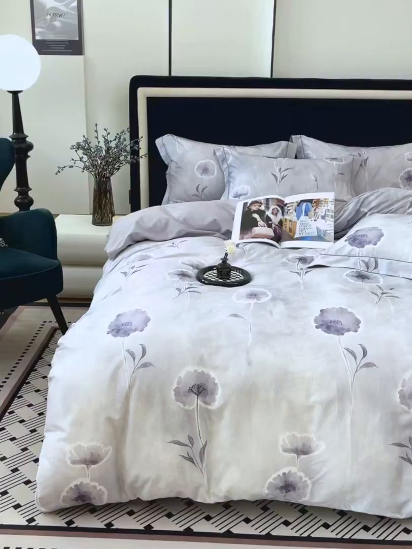 91家纺网 家纺一手货源 找家纺 未来家居 2025新款焕新南疆秋冬全棉加厚磨毛纯色印花四件套 锦绣时光-蓝