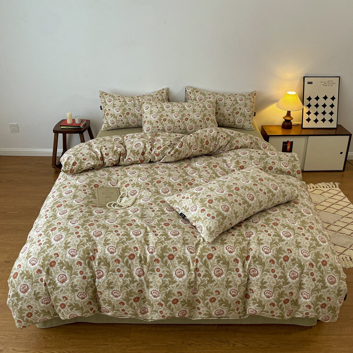 梦纤绒 2025秋冬新款A类高克重亚麻复古诧季风原麻系列四件套 夜莺之歌