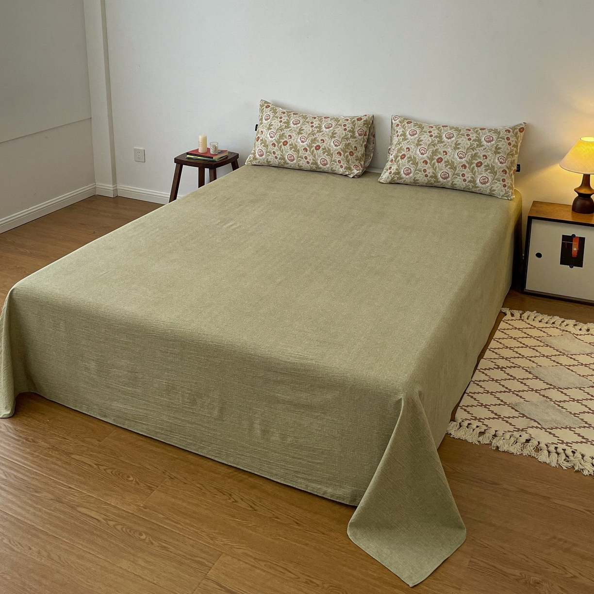 91家纺网 家纺一手货源 找家纺 梦纤绒 2025秋冬新款A类高克重亚麻复古诧季风原麻系列四件套 夜莺之歌