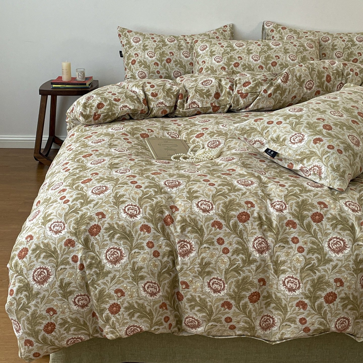 91家纺网 家纺一手货源 找家纺 梦纤绒 2025秋冬新款A类高克重亚麻复古诧季风原麻系列四件套 夜莺之歌