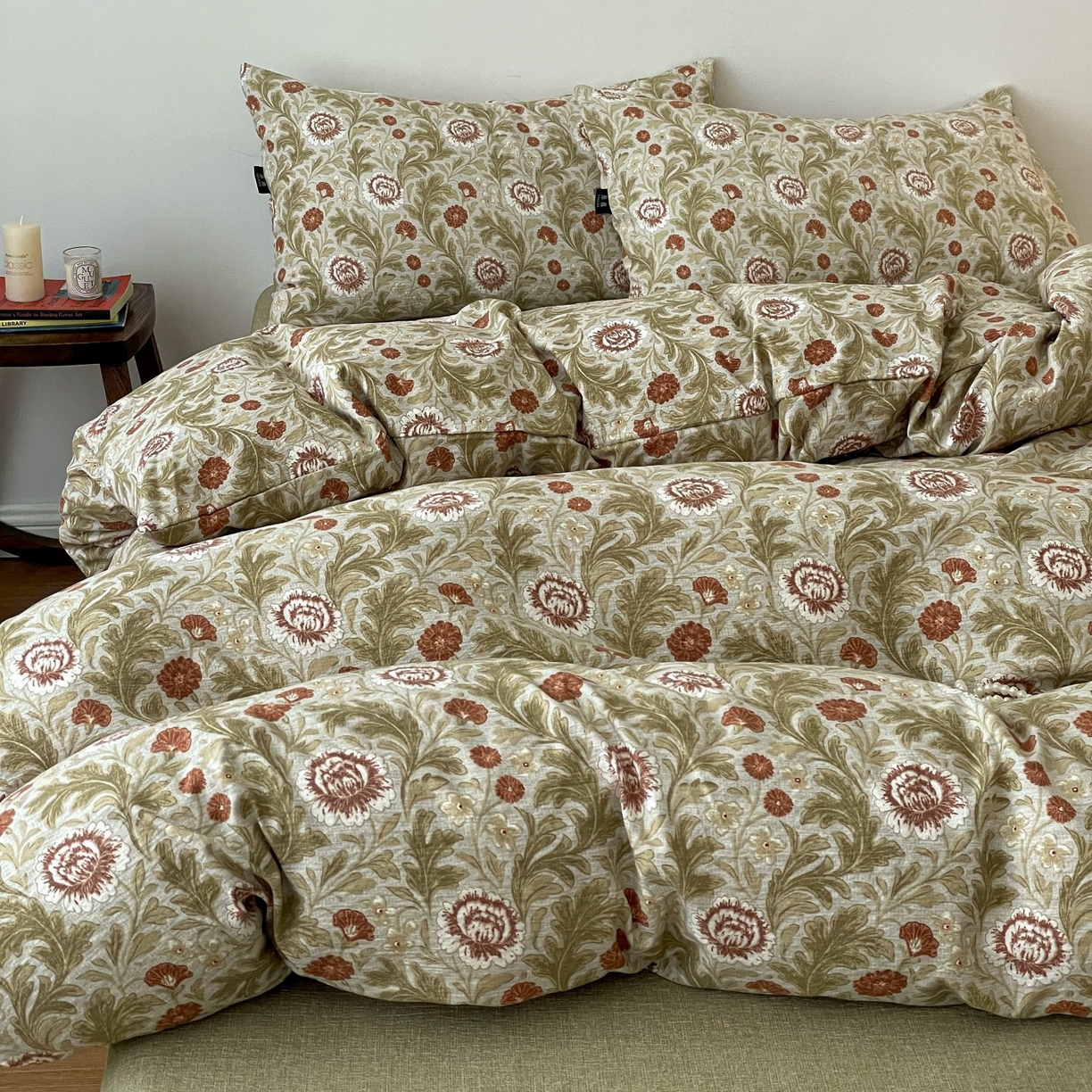 91家纺网 家纺一手货源 找家纺 梦纤绒 2025秋冬新款A类高克重亚麻复古诧季风原麻系列四件套 夜莺之歌