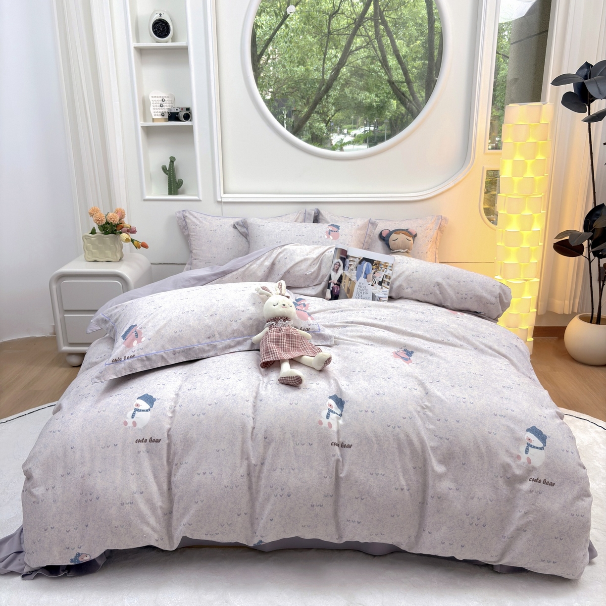 未来家居 2025新款焕新南疆秋冬全棉加厚磨毛纯色印花四件套 幸福熊-米