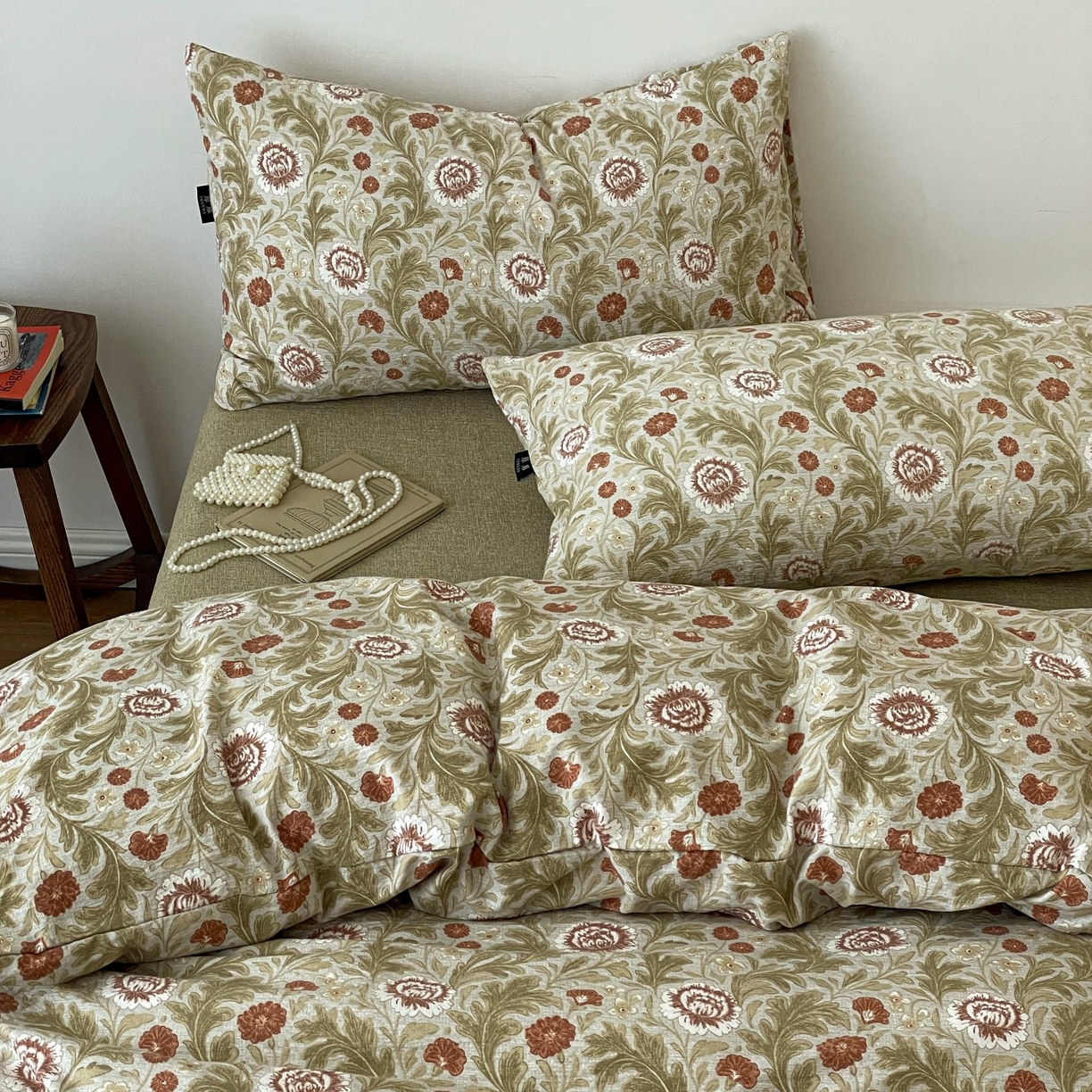 91家纺网 家纺一手货源 找家纺 梦纤绒 2025秋冬新款A类高克重亚麻复古诧季风原麻系列四件套 夜莺之歌