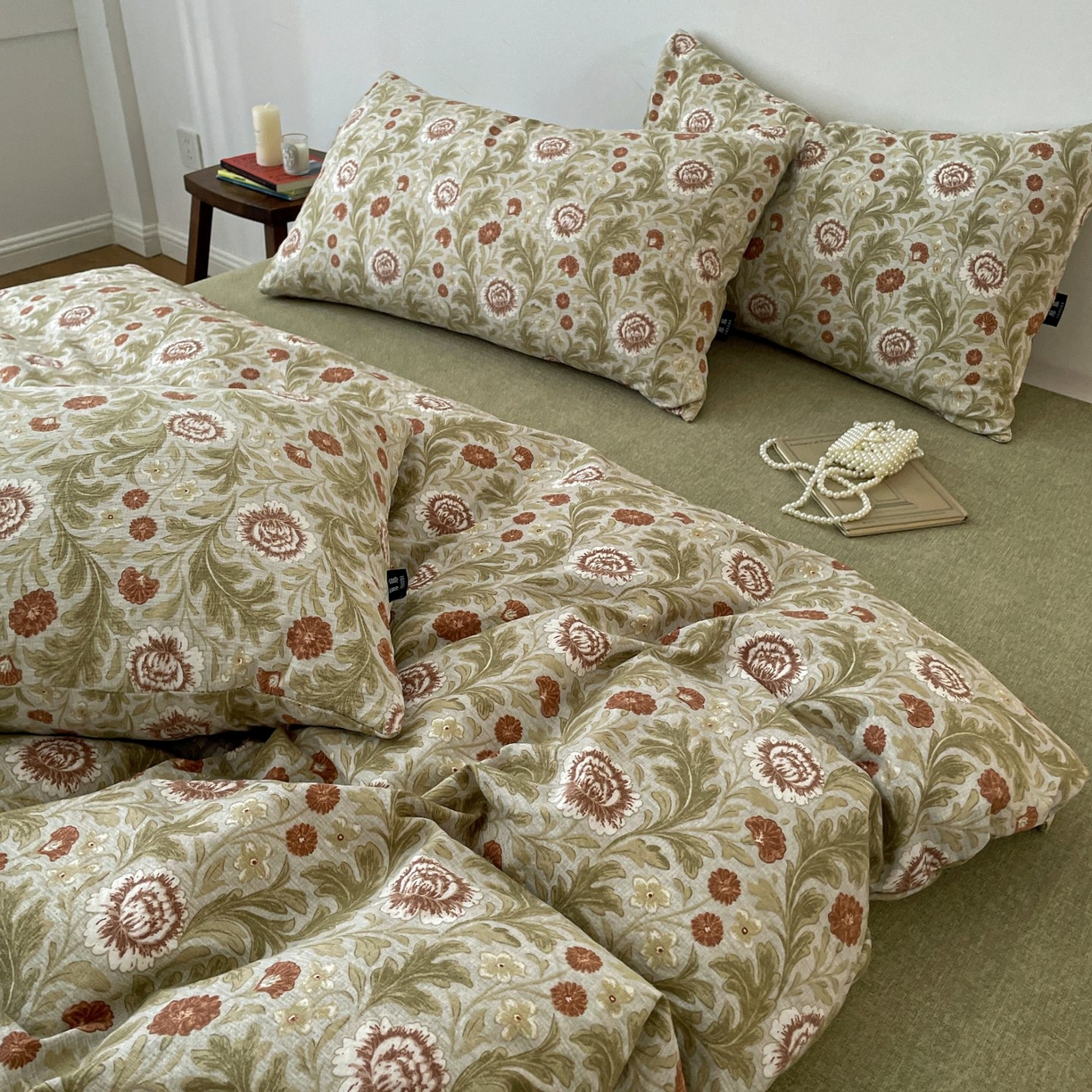 91家纺网 家纺一手货源 找家纺 梦纤绒 2025秋冬新款A类高克重亚麻复古诧季风原麻系列四件套 夜莺之歌