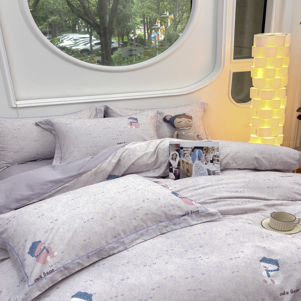 91家纺网 家纺一手货源 找家纺 未来家居 2025新款焕新南疆秋冬全棉加厚磨毛纯色印花四件套 幸福熊-米