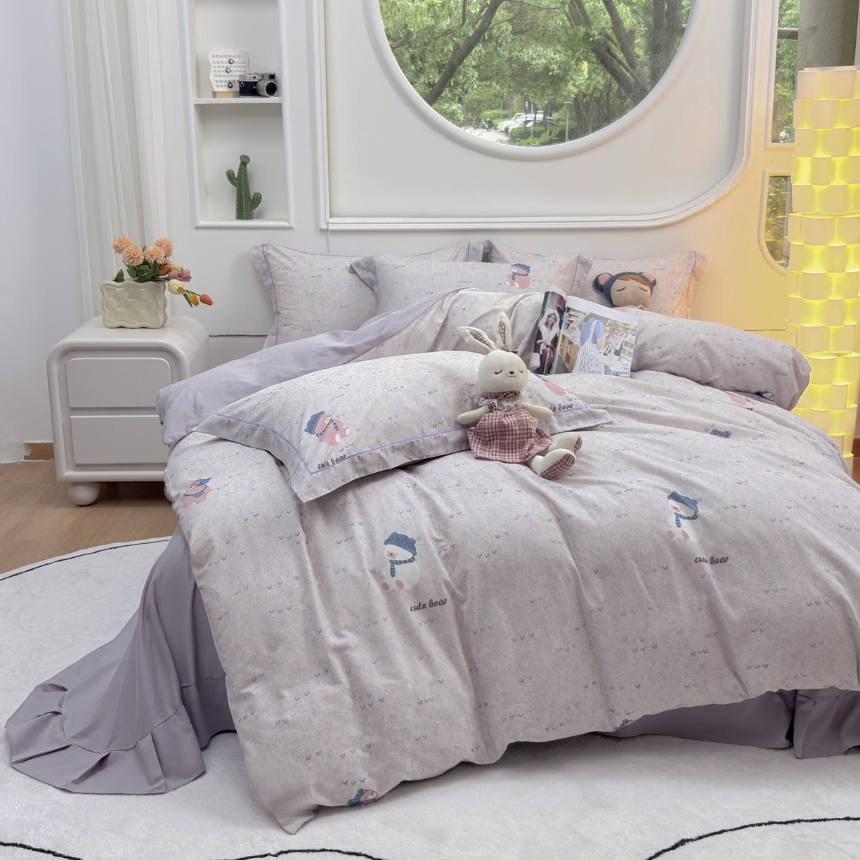 91家纺网 家纺一手货源 找家纺 未来家居 2025新款焕新南疆秋冬全棉加厚磨毛纯色印花四件套 幸福熊-米