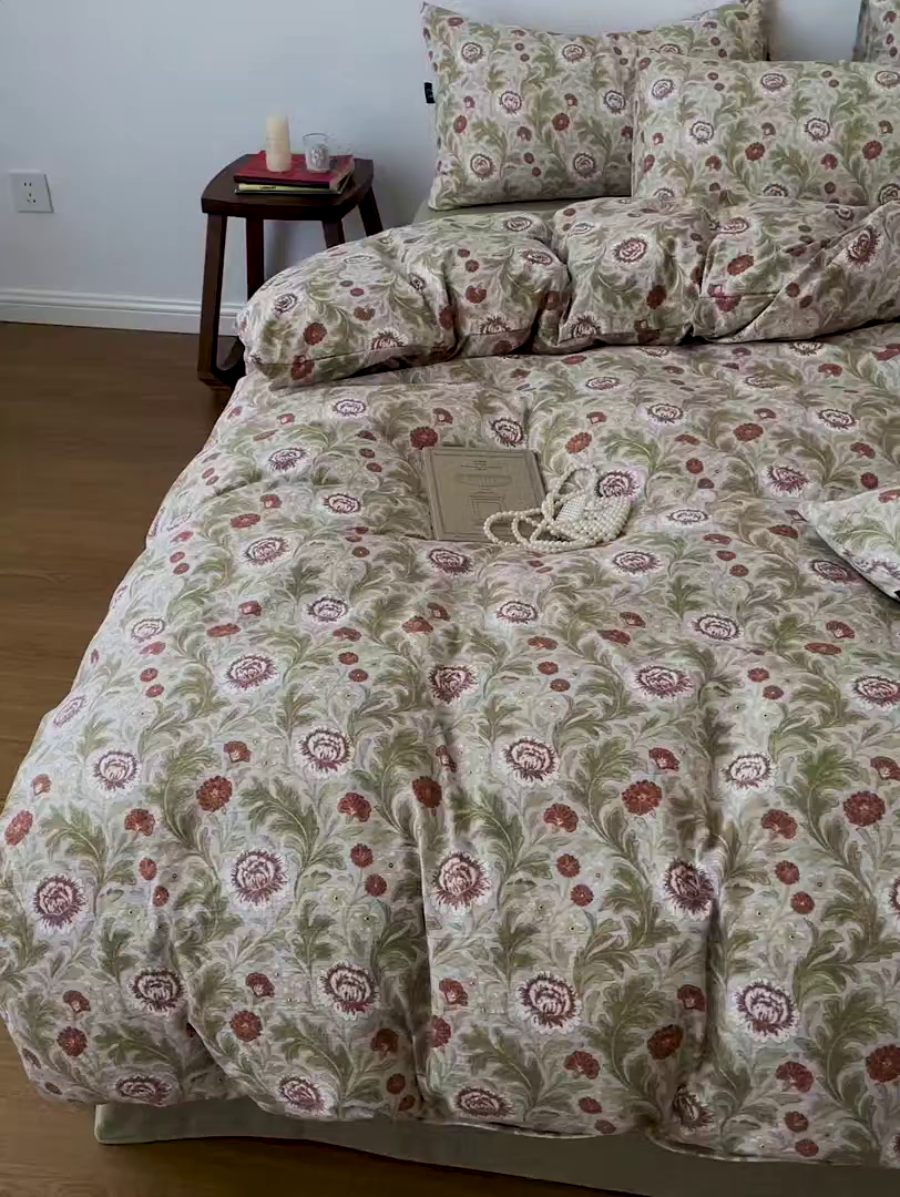 91家纺网 家纺一手货源 找家纺 梦纤绒 2025秋冬新款A类高克重亚麻复古诧季风原麻系列四件套 夜莺之歌