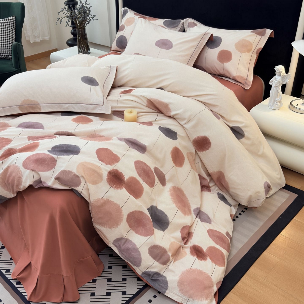 91家纺网 家纺一手货源 找家纺 未来家居 2025新款焕新南疆秋冬全棉加厚磨毛纯色印花四件套 蒸蒸日上-红