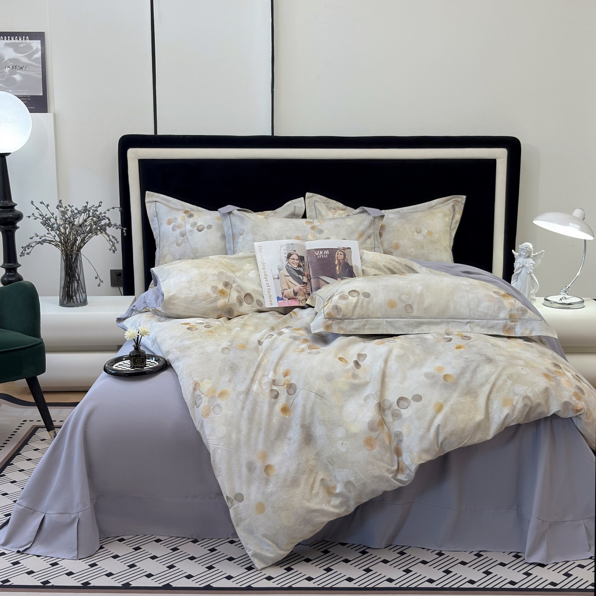 91家纺网 家纺一手货源 找家纺 未来家居 2025新款焕新南疆秋冬全棉加厚磨毛纯色印花四件套 知薇-灰