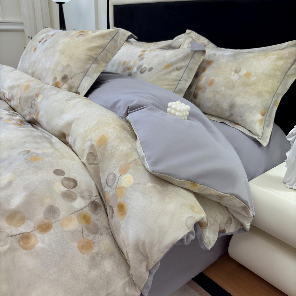 91家纺网 家纺一手货源 找家纺 未来家居 2025新款焕新南疆秋冬全棉加厚磨毛纯色印花四件套 知薇-灰