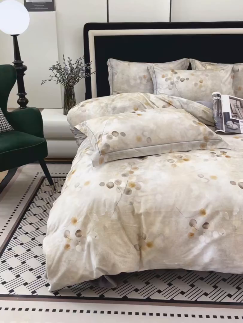 91家纺网 家纺一手货源 找家纺 未来家居 2025新款焕新南疆秋冬全棉加厚磨毛纯色印花四件套 知薇-灰