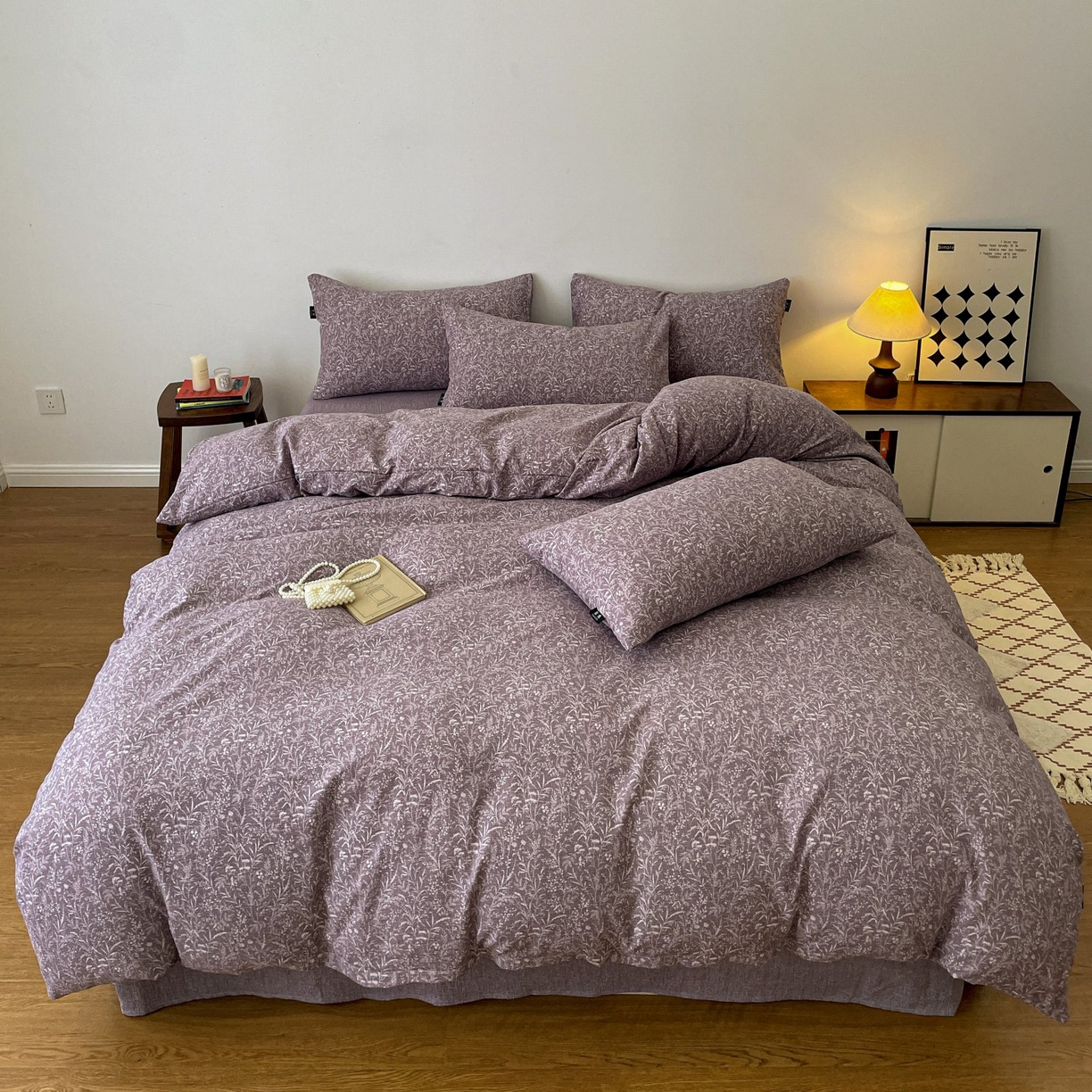 梦纤绒 2025秋冬新款A类高克重亚麻复古诧季风原麻系列四件套 鸢尾紫