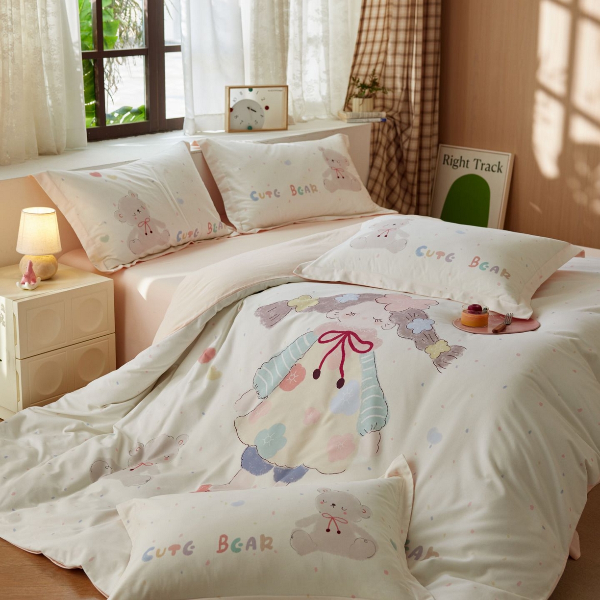 未来家居 2025新款焕新南疆秋冬全棉加厚磨毛纯色印花四件套 可爱哆米