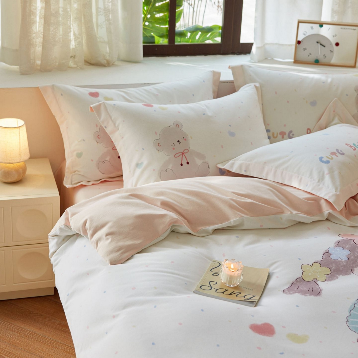 91家纺网 家纺一手货源 找家纺 未来家居 2025新款焕新南疆秋冬全棉加厚磨毛纯色印花四件套 可爱哆米