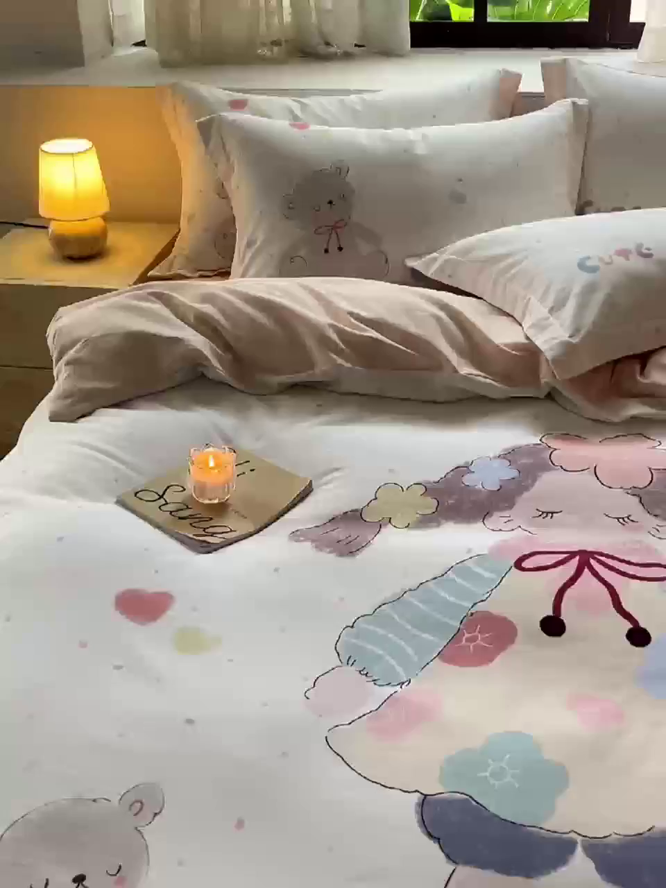 91家纺网 家纺一手货源 找家纺 未来家居 2025新款焕新南疆秋冬全棉加厚磨毛纯色印花四件套 可爱哆米