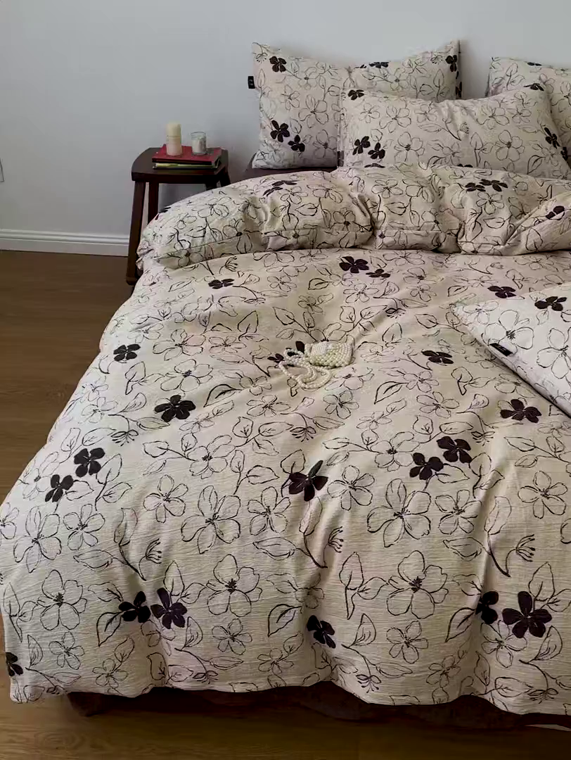 91家纺网 家纺一手货源 找家纺 梦纤绒 2025秋冬新款A类高克重亚麻复古诧季风原麻系列四件套 约定咖