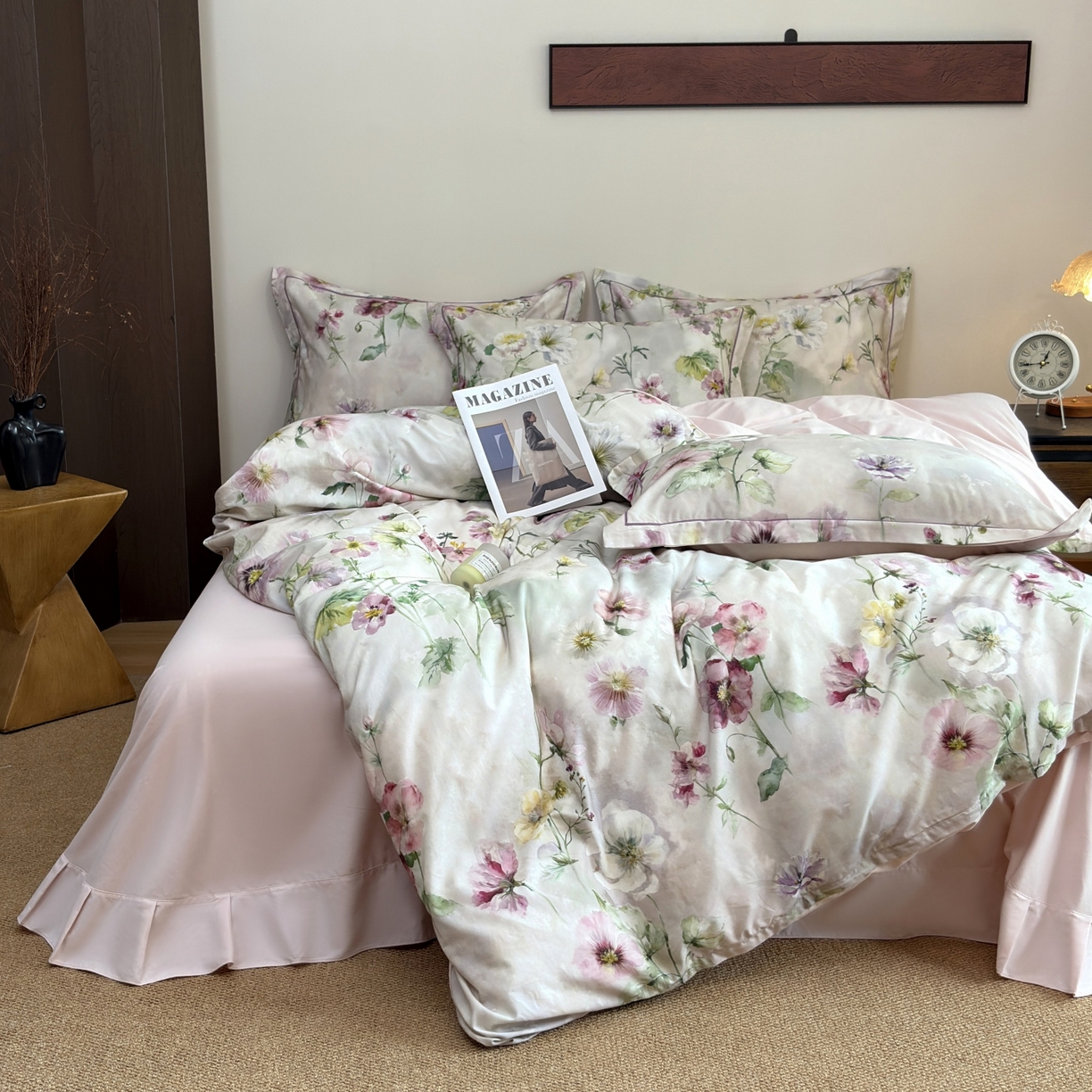 91家纺网 家纺一手货源 找家纺 未来家居 2025新款焕新南疆秋冬全棉加厚磨毛纯色印花四件套 春晓-粉