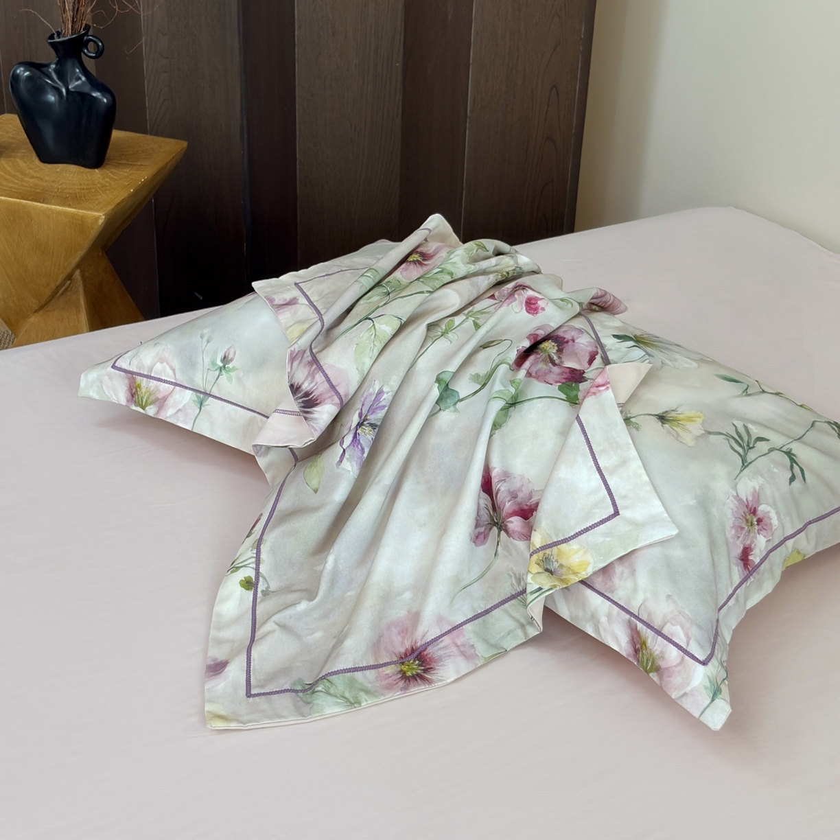 91家纺网 家纺一手货源 找家纺 未来家居 2025新款焕新南疆秋冬全棉加厚磨毛纯色印花四件套 春晓-粉