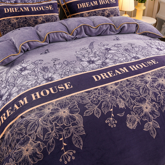 91家纺网 家纺一手货源 找家纺 羽梦2025新款8.5斤牛奶法莱绒金貂法兰绒四件套直播爆款花娇百媚-灰