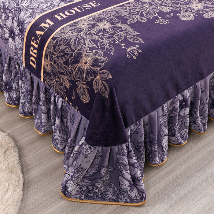 91家纺网 家纺一手货源 找家纺 羽梦2025新款8.5斤牛奶法莱绒金貂法兰绒四件套直播爆款花娇百媚-灰