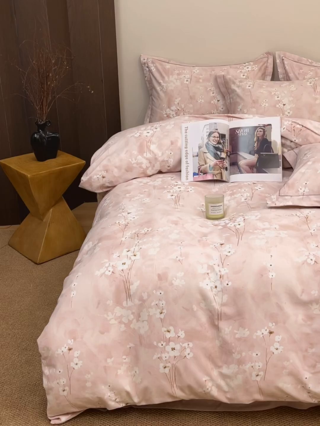 91家纺网 家纺一手货源 找家纺 未来家居 2025新款焕新南疆秋冬全棉加厚磨毛纯色印花四件套 粉黛轻妆-粉