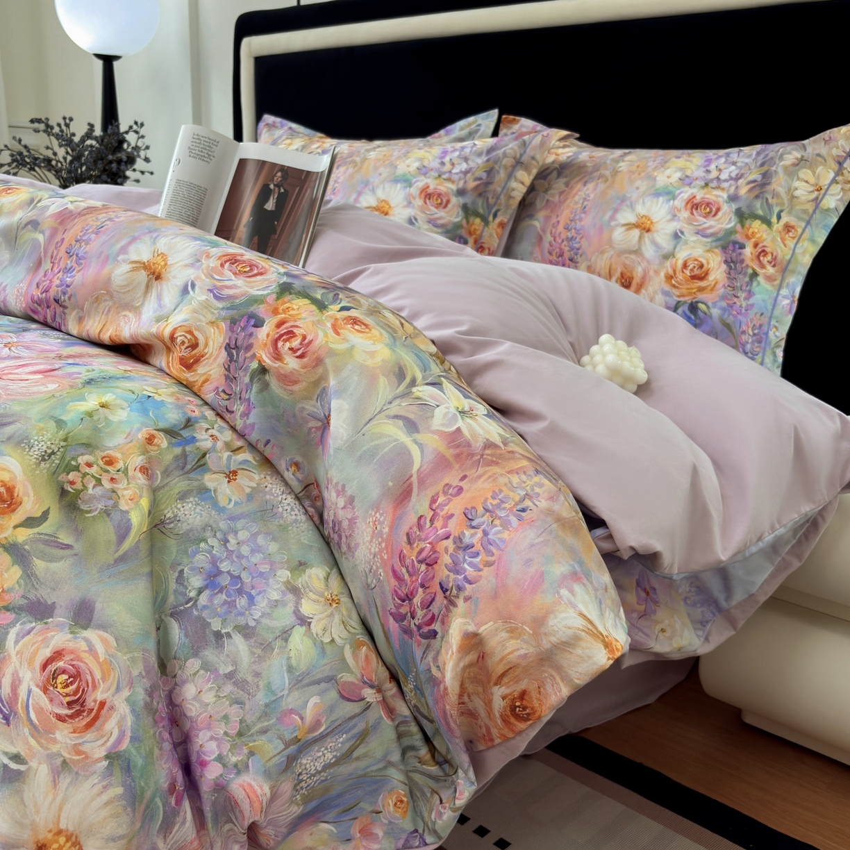 91家纺网 家纺一手货源 找家纺 未来家居 2025新款焕新南疆秋冬全棉加厚磨毛纯色印花四件套 花汀月-紫