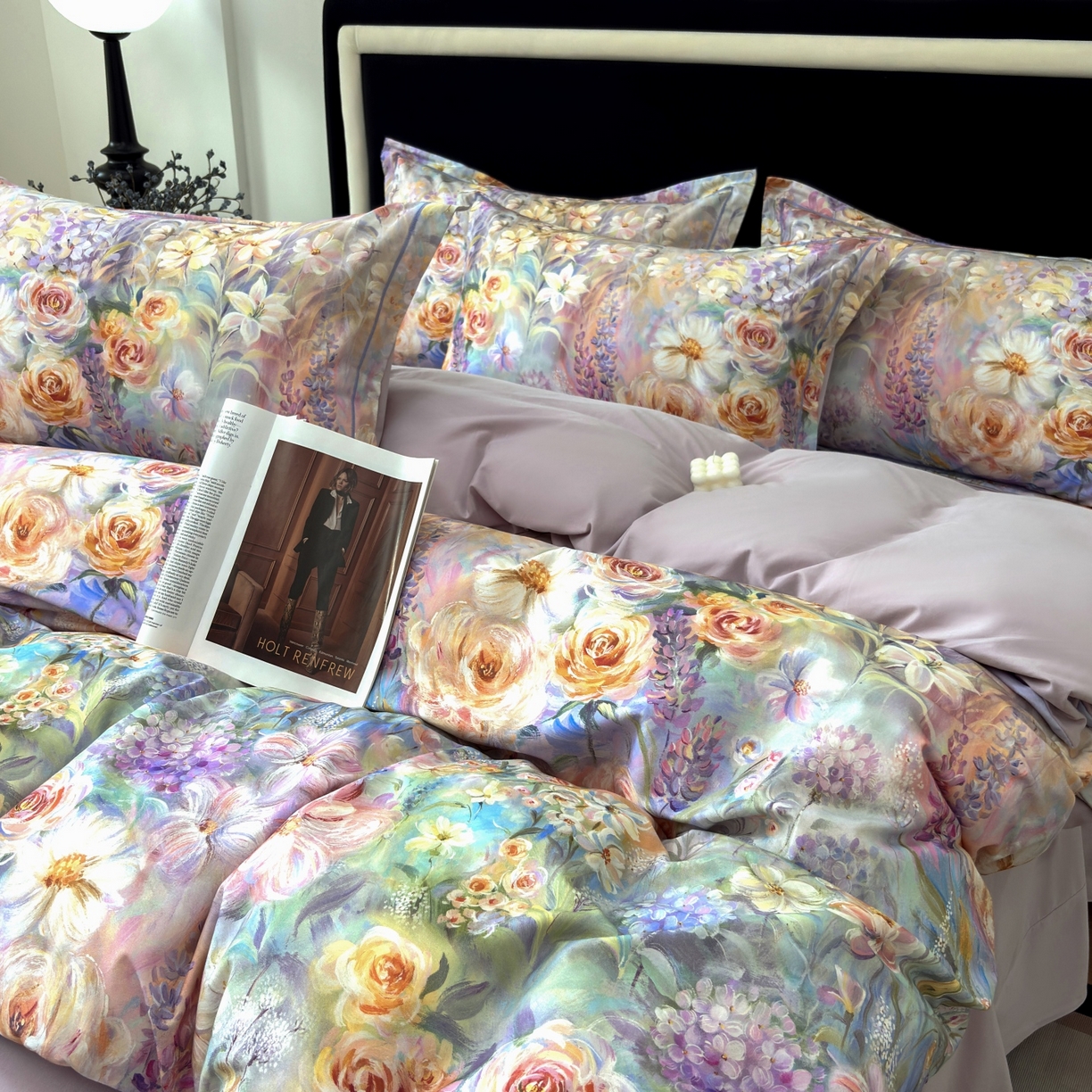 91家纺网 家纺一手货源 找家纺 未来家居 2025新款焕新南疆秋冬全棉加厚磨毛纯色印花四件套 花汀月-紫