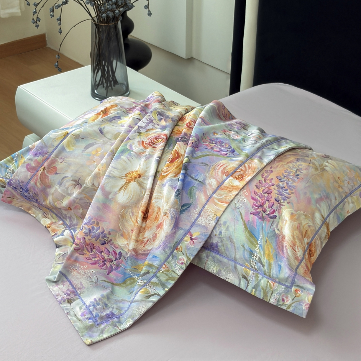 91家纺网 家纺一手货源 找家纺 未来家居 2025新款焕新南疆秋冬全棉加厚磨毛纯色印花四件套 花汀月-紫