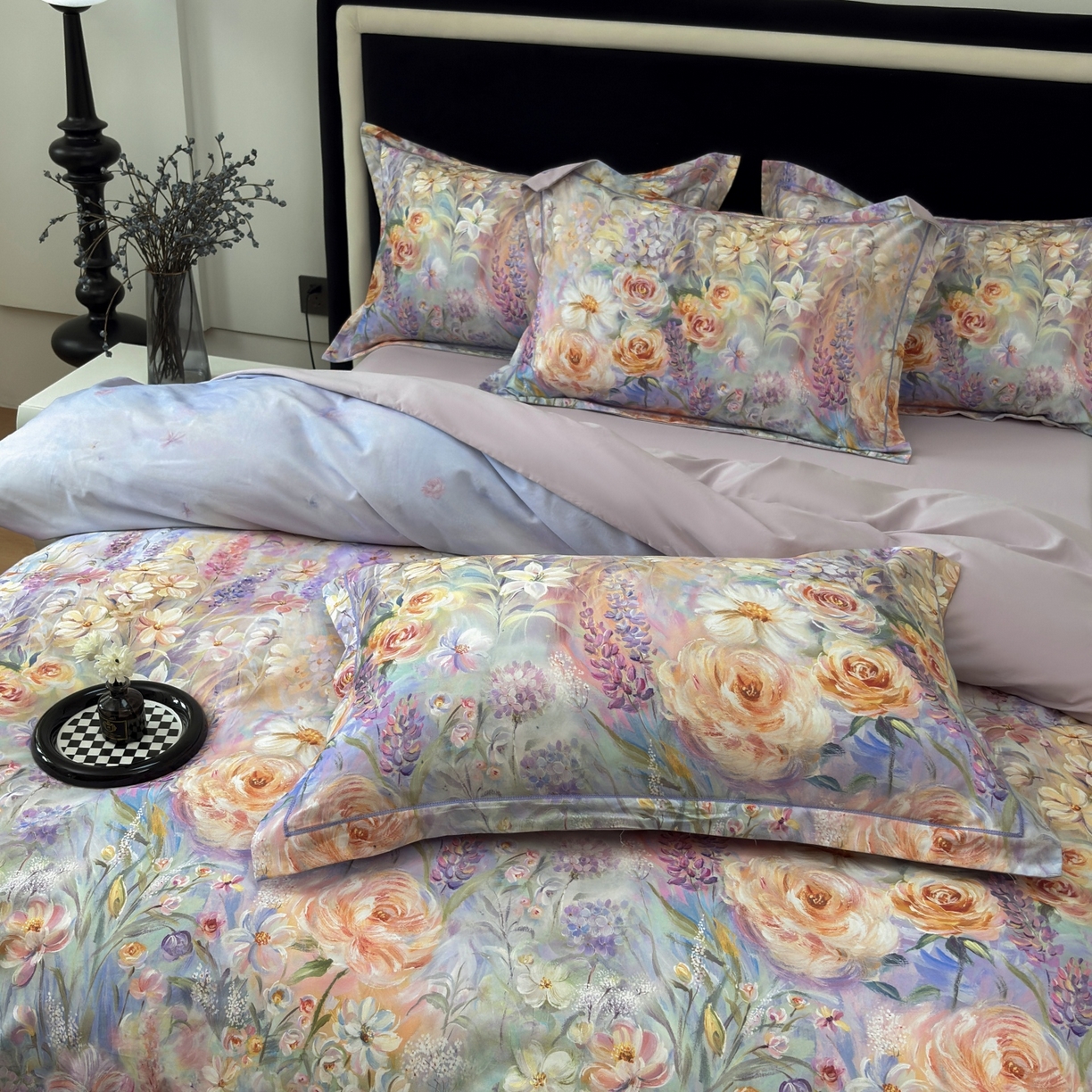 91家纺网 家纺一手货源 找家纺 未来家居 2025新款焕新南疆秋冬全棉加厚磨毛纯色印花四件套 花汀月-紫