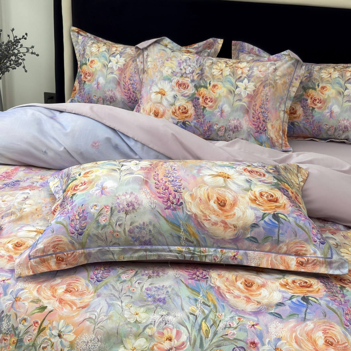 91家纺网 家纺一手货源 找家纺 未来家居 2025新款焕新南疆秋冬全棉加厚磨毛纯色印花四件套 花汀月-紫