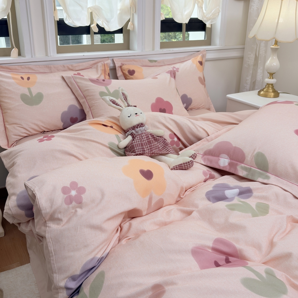 91家纺网 家纺一手货源 找家纺 未来家居 2025新款焕新南疆秋冬全棉加厚磨毛纯色印花四件套 乐滢