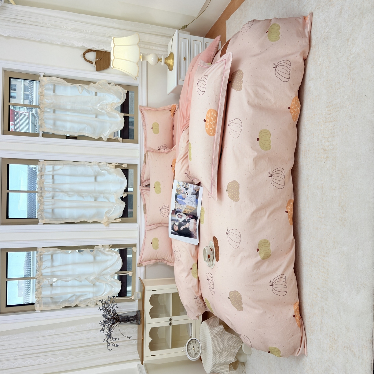 91家纺网 家纺一手货源 找家纺 未来家居 2025新款焕新南疆秋冬全棉加厚磨毛纯色印花四件套 南瓜派-粉