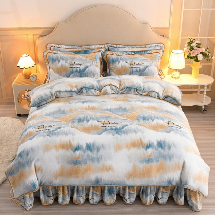 91家纺网 家纺一手货源 找家纺 羽梦2025新款8.5斤牛奶法莱绒金貂法兰绒四件套直播爆款幻镜