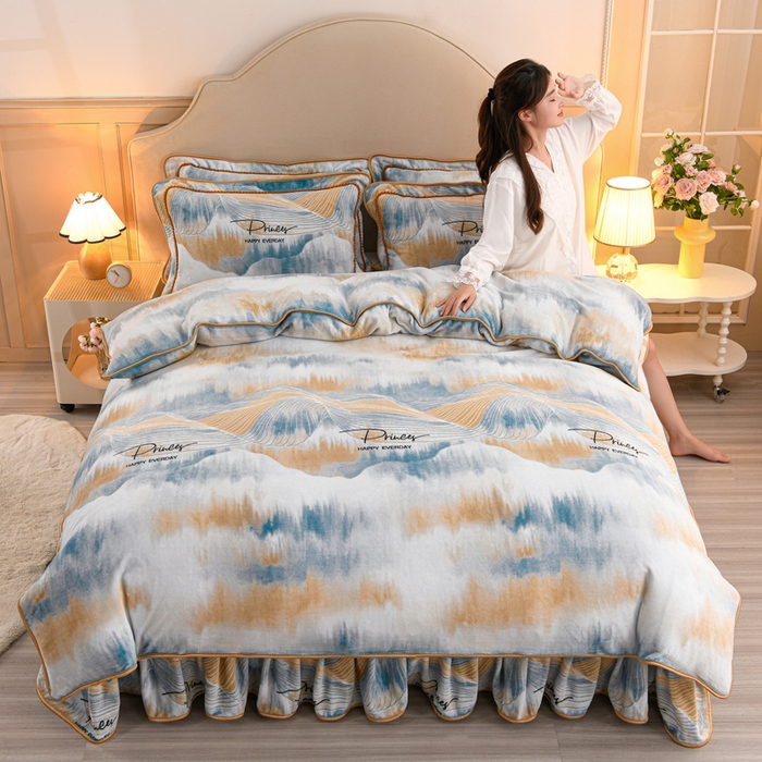 91家纺网 家纺一手货源 找家纺 羽梦2025新款8.5斤牛奶法莱绒金貂法兰绒四件套直播爆款幻镜