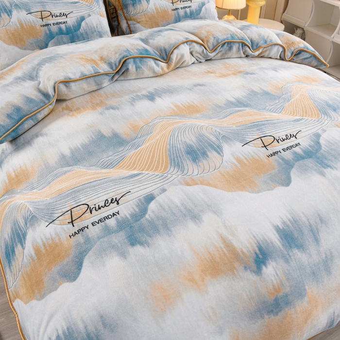 91家纺网 家纺一手货源 找家纺 羽梦2025新款8.5斤牛奶法莱绒金貂法兰绒四件套直播爆款幻镜