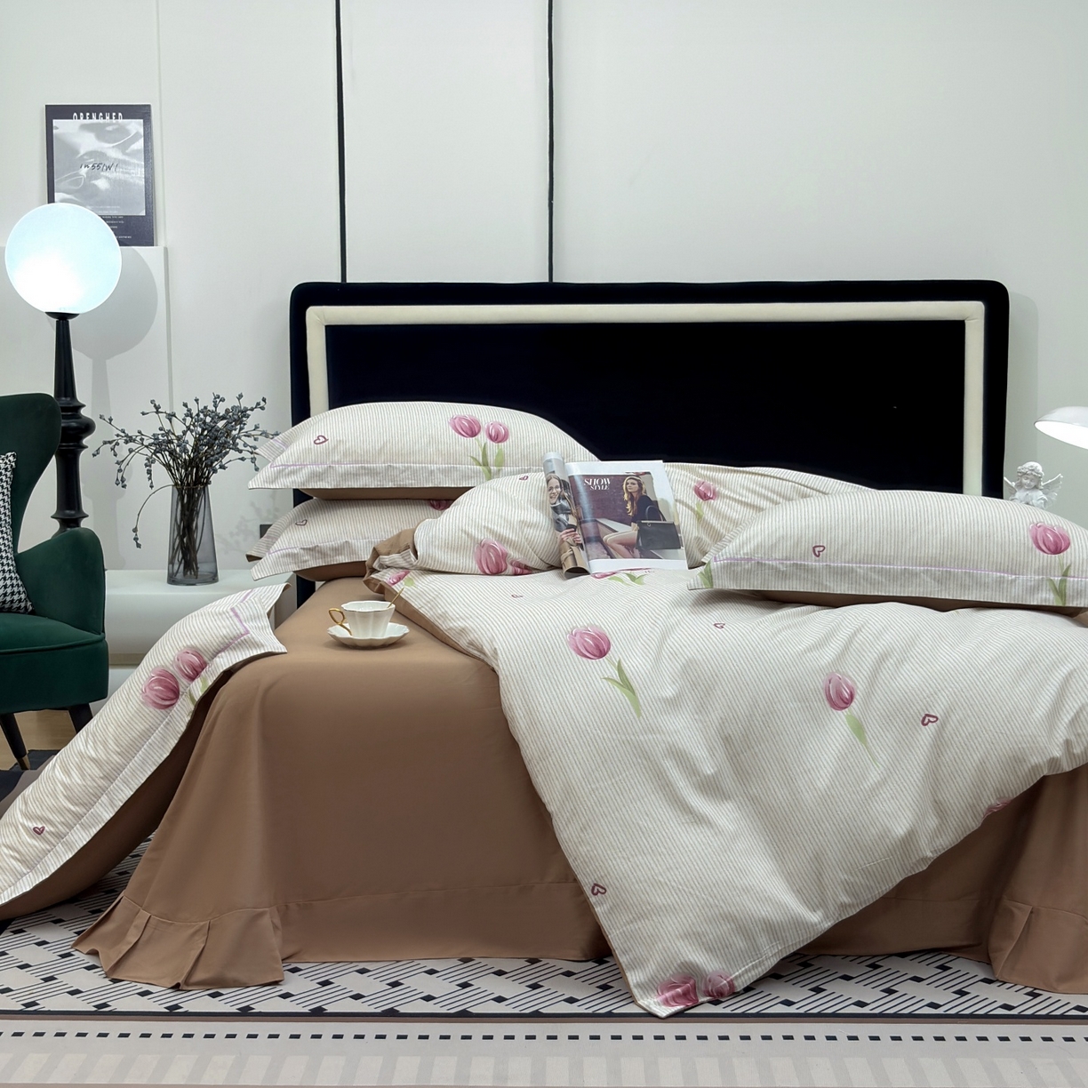 91家纺网 家纺一手货源 找家纺 未来家居 2025新款焕新南疆秋冬全棉加厚磨毛纯色印花四件套 欣怡-粉