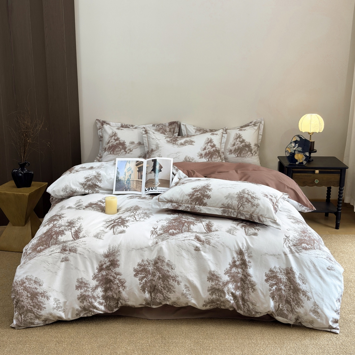 未来家居 2025新款焕新南疆秋冬全棉加厚磨毛纯色印花四件套 半夏-咖