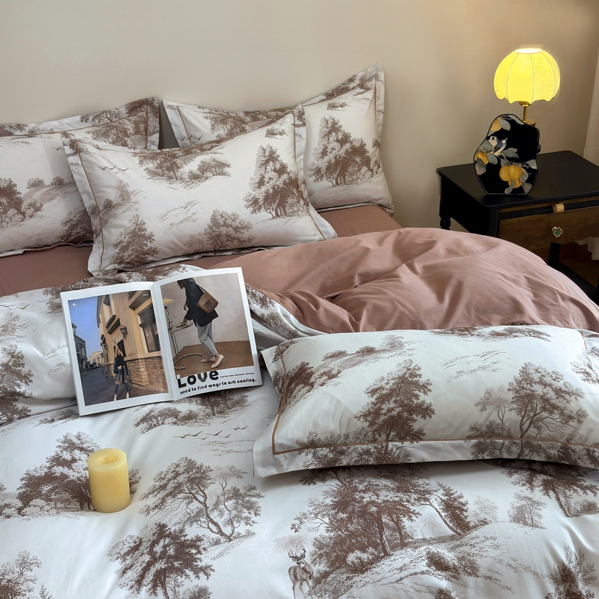 91家纺网 家纺一手货源 找家纺 未来家居 2025新款焕新南疆秋冬全棉加厚磨毛纯色印花四件套 半夏-咖