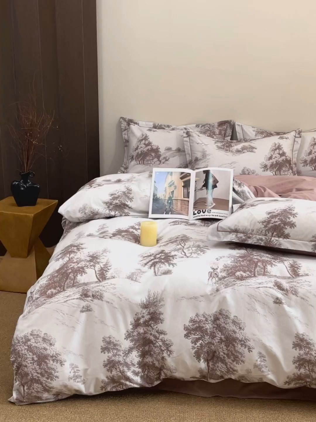 91家纺网 家纺一手货源 找家纺 未来家居 2025新款焕新南疆秋冬全棉加厚磨毛纯色印花四件套 半夏-咖