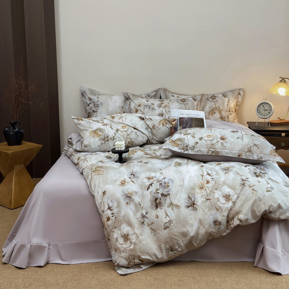 91家纺网 家纺一手货源 找家纺 未来家居 2025新款焕新南疆秋冬全棉加厚磨毛纯色印花四件套 春晓-咖