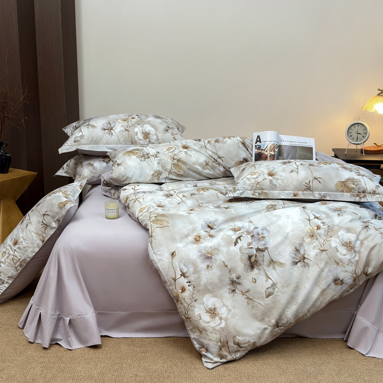 91家纺网 家纺一手货源 找家纺 未来家居 2025新款焕新南疆秋冬全棉加厚磨毛纯色印花四件套 春晓-咖