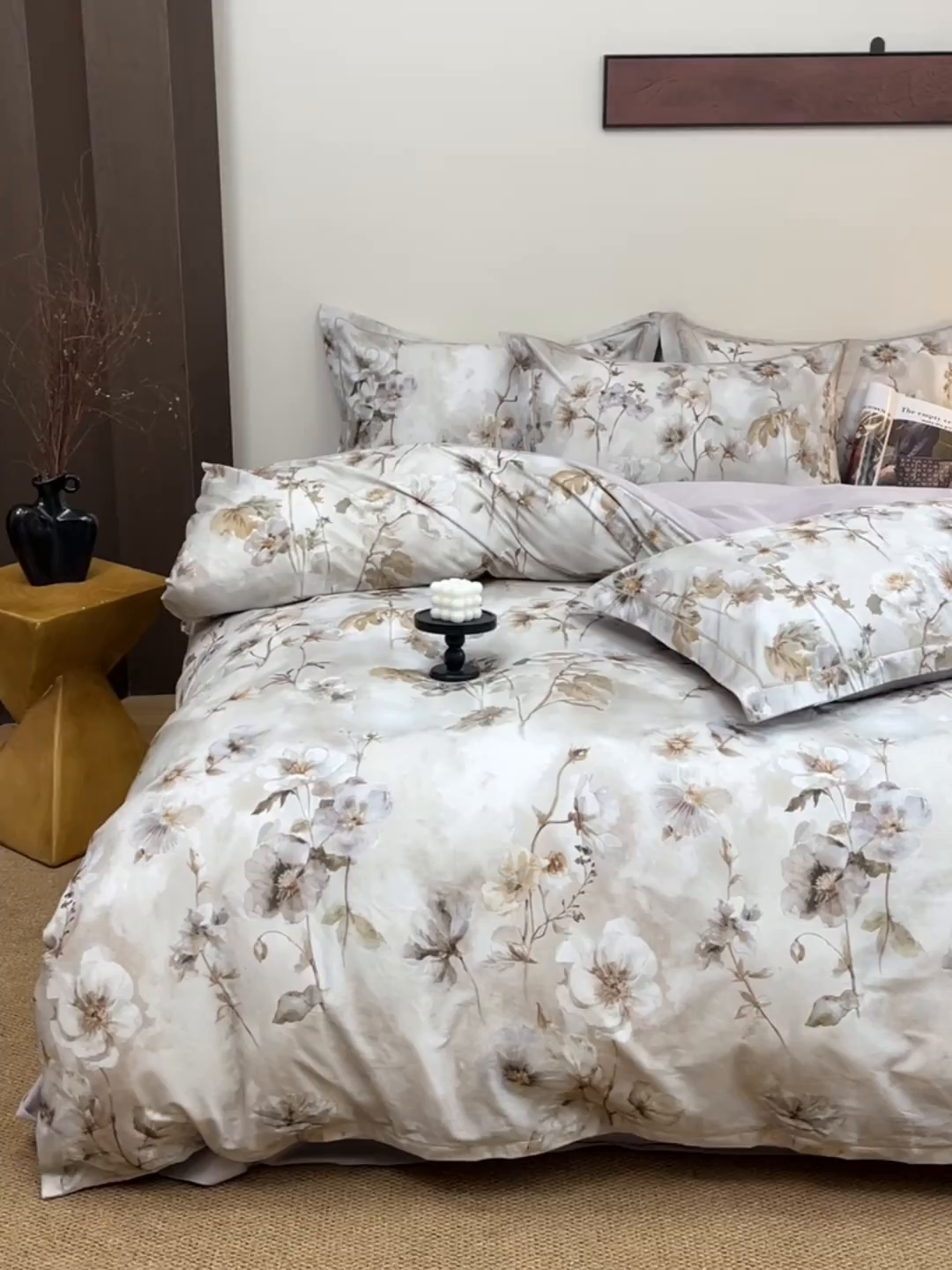 91家纺网 家纺一手货源 找家纺 未来家居 2025新款焕新南疆秋冬全棉加厚磨毛纯色印花四件套 春晓-咖