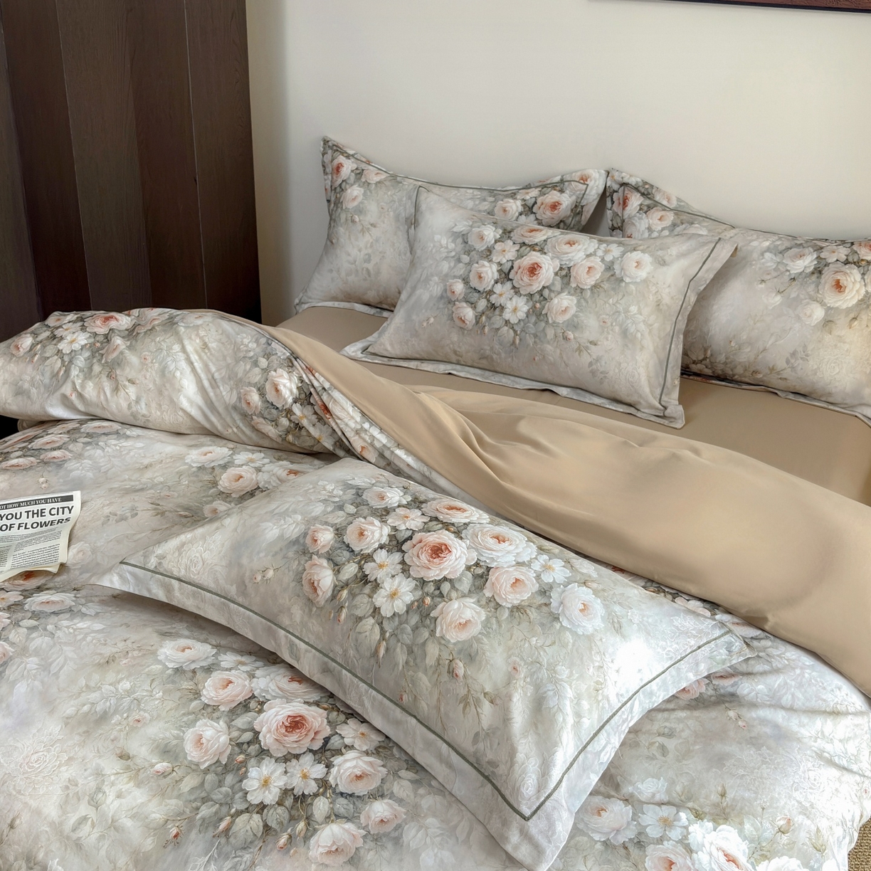 91家纺网 家纺一手货源 找家纺 未来家居 2025新款焕新南疆秋冬全棉加厚磨毛纯色印花四件套 满堂香-米