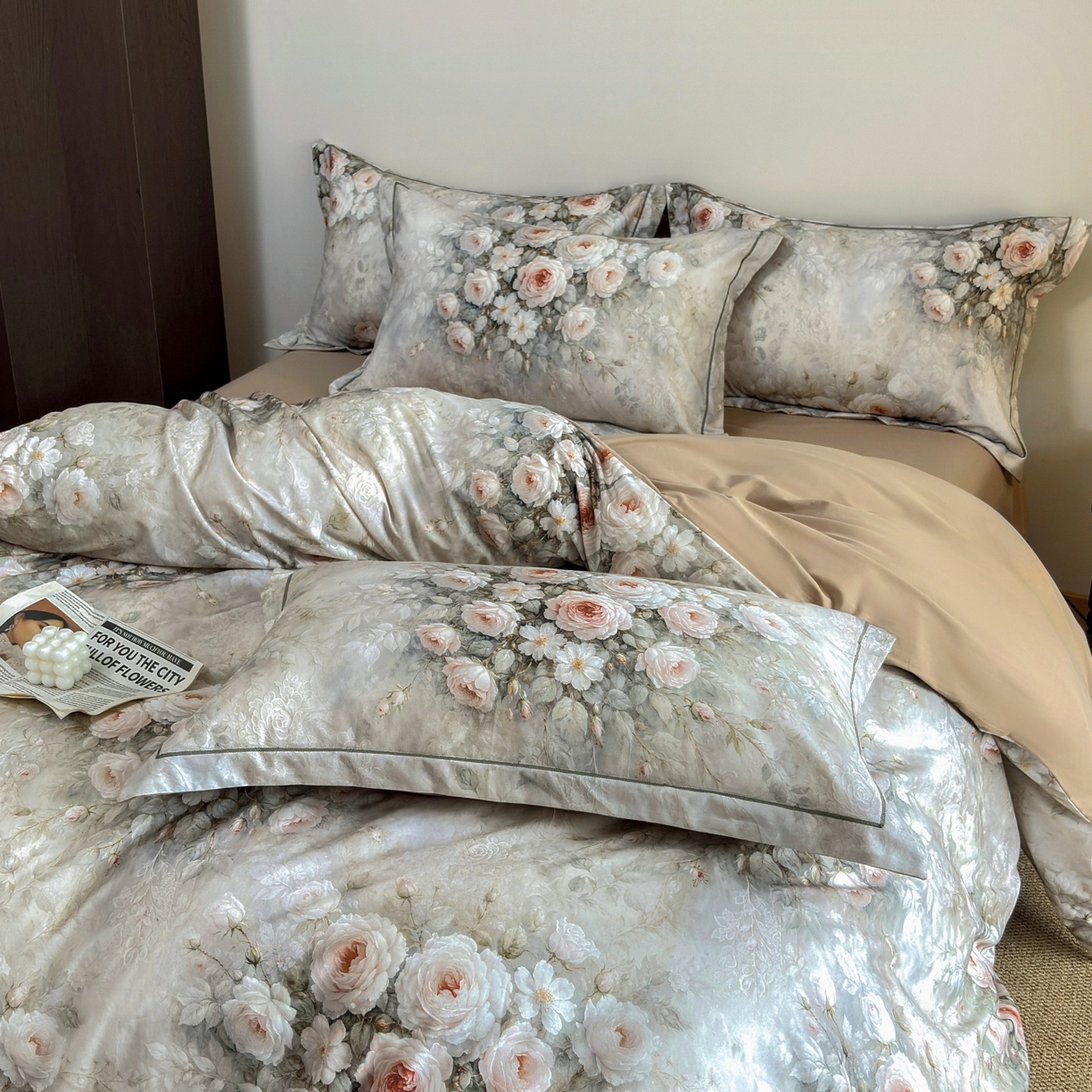 91家纺网 家纺一手货源 找家纺 未来家居 2025新款焕新南疆秋冬全棉加厚磨毛纯色印花四件套 满堂香-米