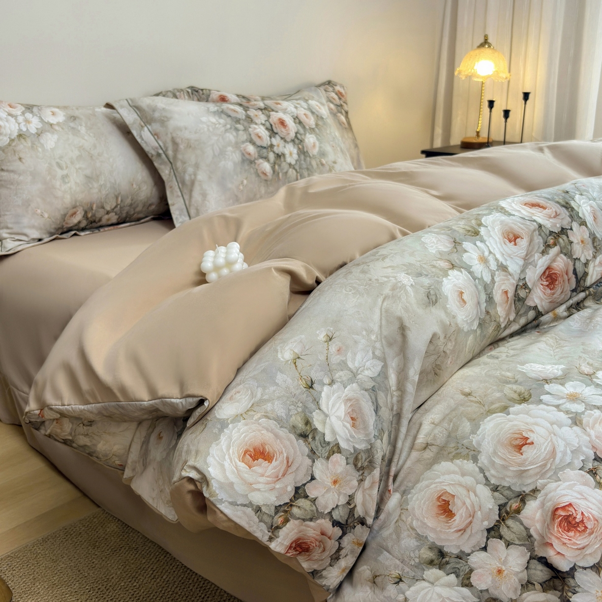 91家纺网 家纺一手货源 找家纺 未来家居 2025新款焕新南疆秋冬全棉加厚磨毛纯色印花四件套 满堂香-米