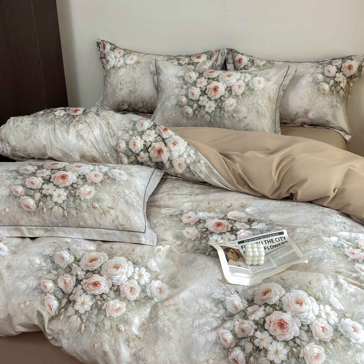 91家纺网 家纺一手货源 找家纺 未来家居 2025新款焕新南疆秋冬全棉加厚磨毛纯色印花四件套 满堂香-米