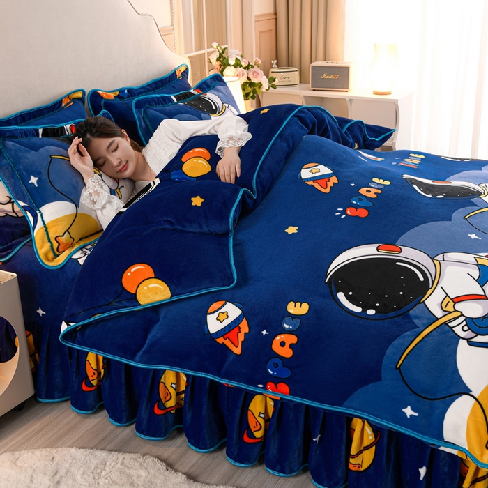 91家纺网 家纺一手货源 找家纺 羽梦2025新款8.5斤牛奶法莱绒金貂法兰绒四件套直播爆款天空之旅