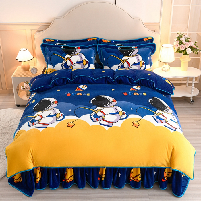 91家纺网 家纺一手货源 找家纺 羽梦2025新款8.5斤牛奶法莱绒金貂法兰绒四件套直播爆款天空之旅