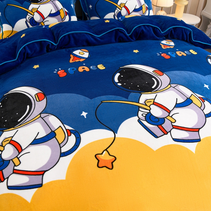 91家纺网 家纺一手货源 找家纺 羽梦2025新款8.5斤牛奶法莱绒金貂法兰绒四件套直播爆款天空之旅